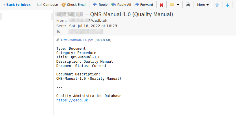 QADB emailing a quality document as attachment